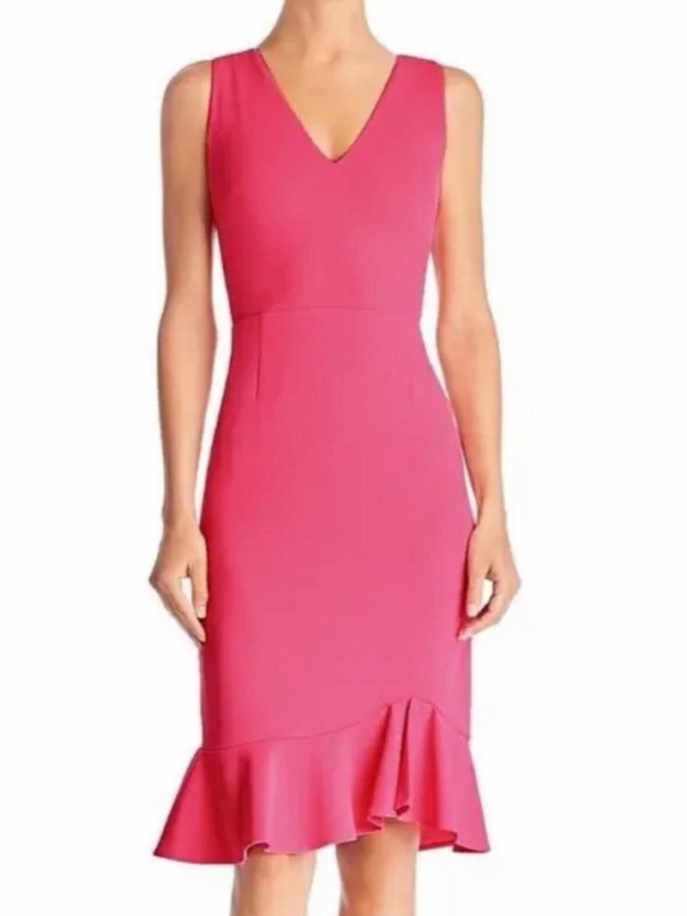 Betsey Johnson Barbie Pink V-Neck Midi Dress with Ruffle Hem Plus Size 16W NWT